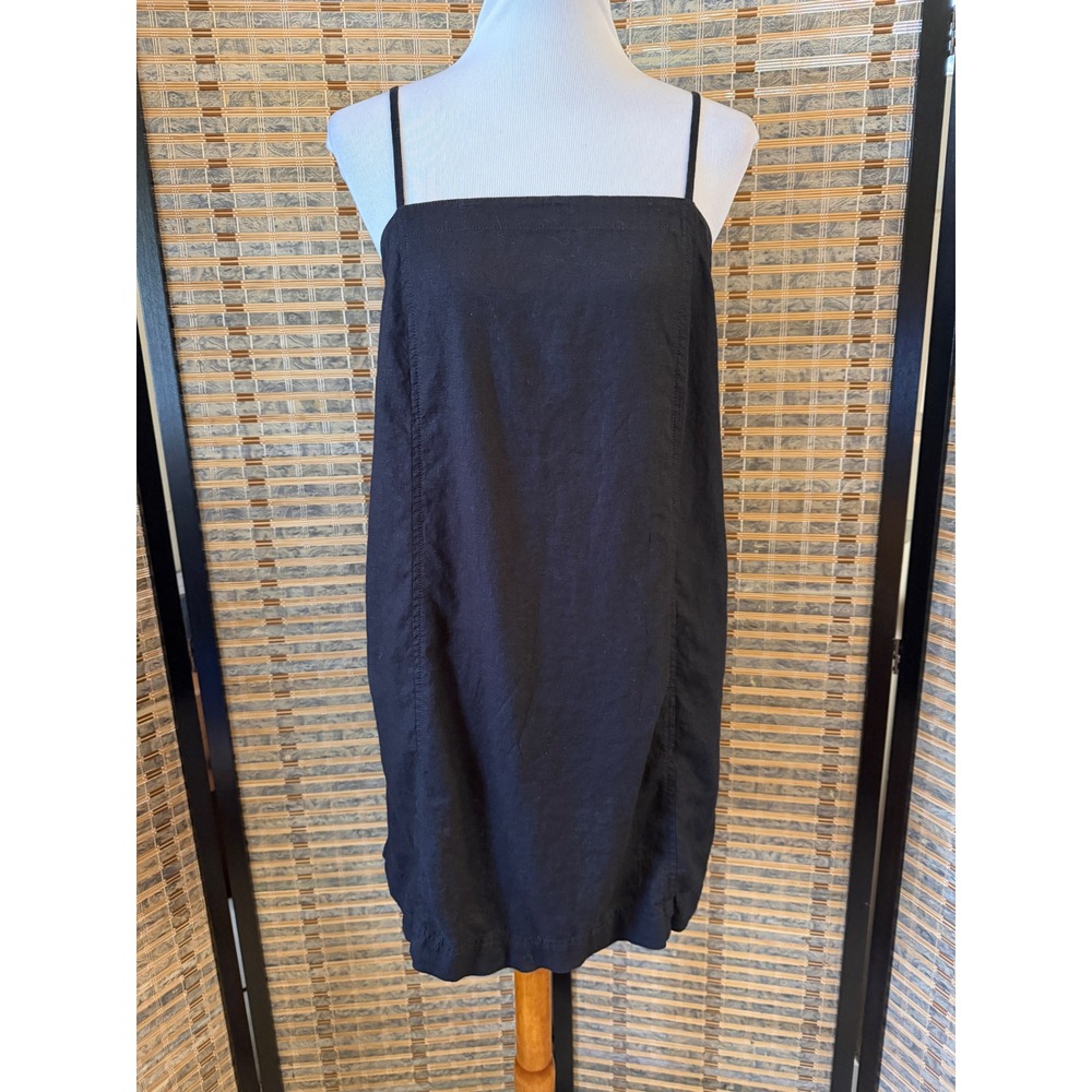 Madewell Goldie Square-Neck Mini Dress Women 6 Black Linen Blend Pockets P2648